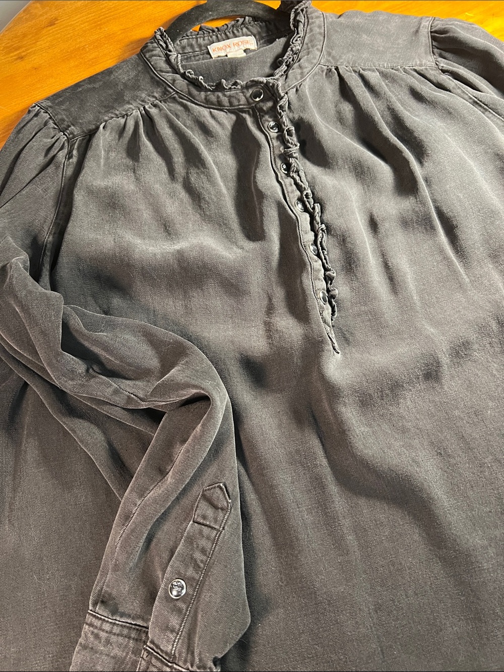 Knox Rose Black Ruffle-Trim Henley Top